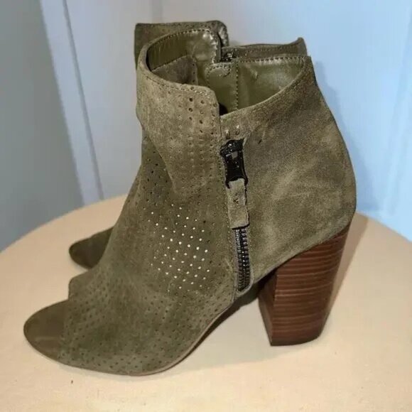 Jessica Simpson Bootie 8.5 Open Toe Green Nubuck Leather - Picture 1 of 4